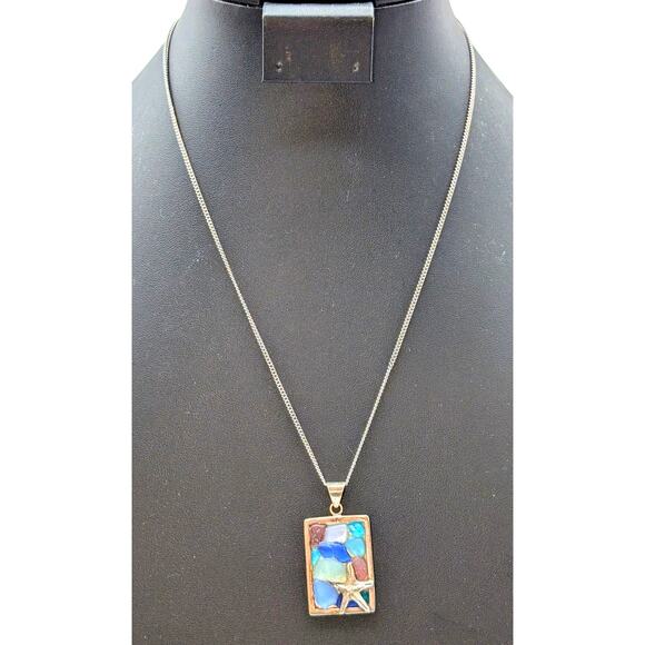 Lita Sea Glass Jewelry 925 Sterling Silver Mosaic Starfish Pendant 20" Necklace - Picture 8 of 8